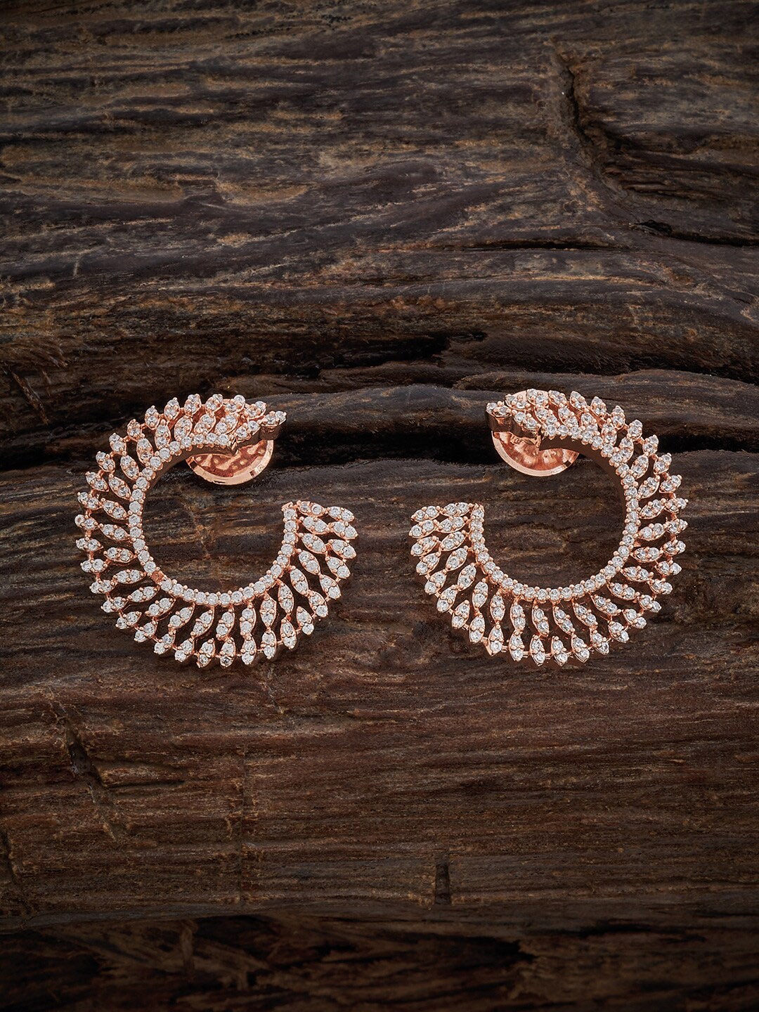 

Kushal's Fashion Jewellery Rose Gold Plated Cubic Zirconia Contemporary Half Hoop Earrings, White