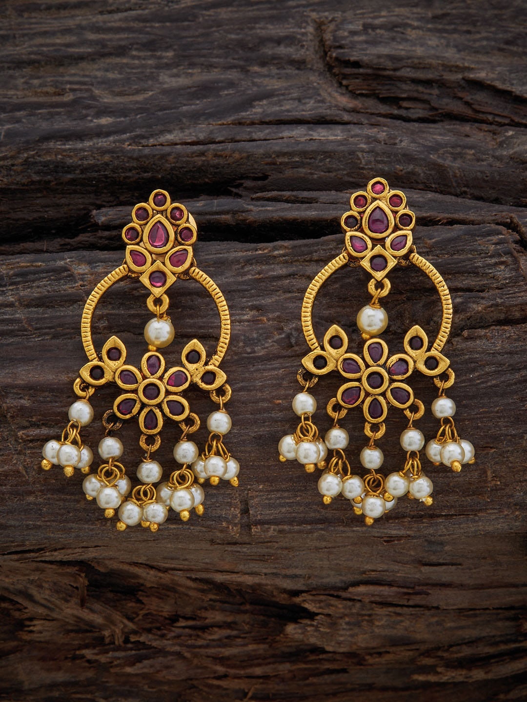 

Kushal's Fashion Jewellery Gold-Plated Classic Stone Studded & Beaded Drop Earrings