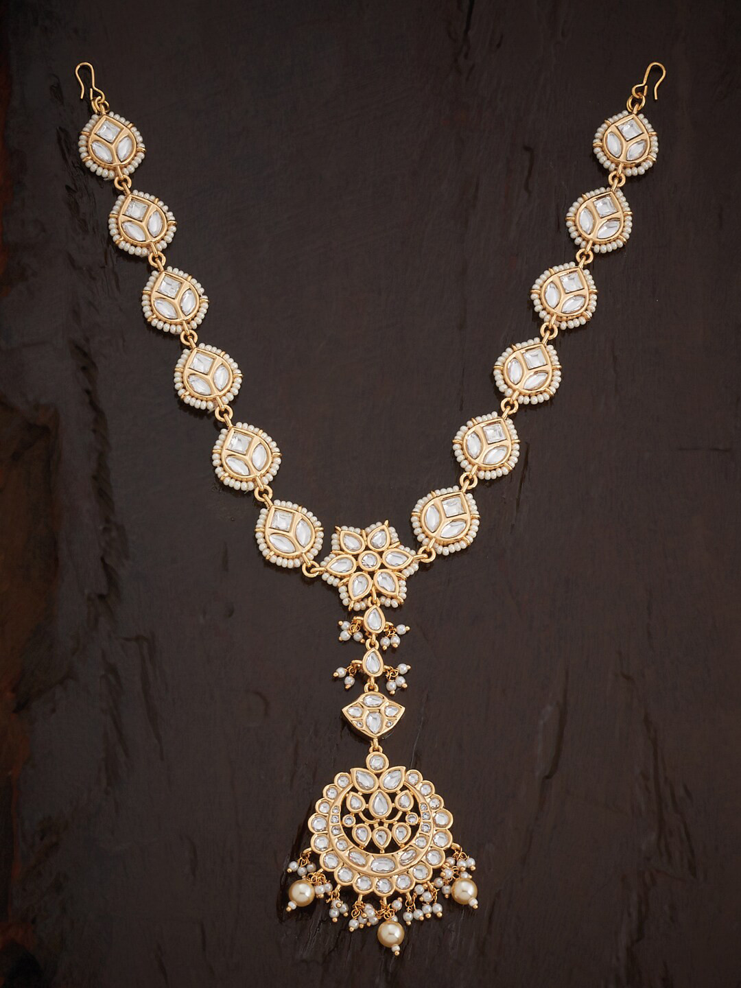 

Kushal's Fashion Jewellery Kundan Studded & Beaded Sheeshphool, Gold