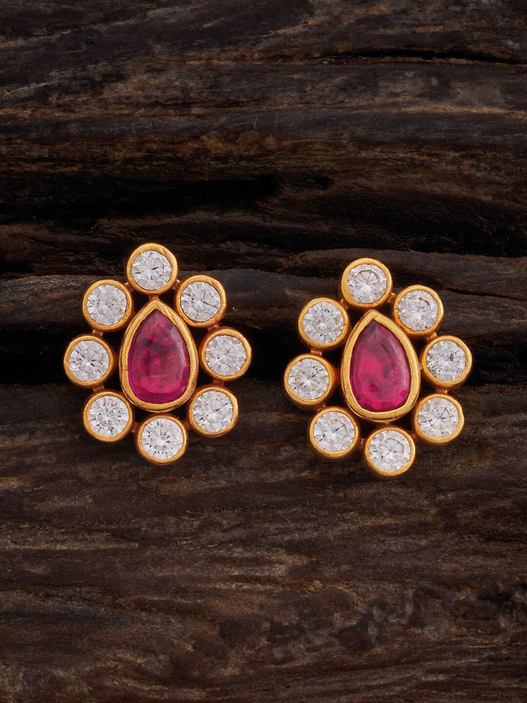 

Kushal's Fashion Jewellery 92.5 Pure Silver Gold Plated Artificial Stones Classic Studs, Red