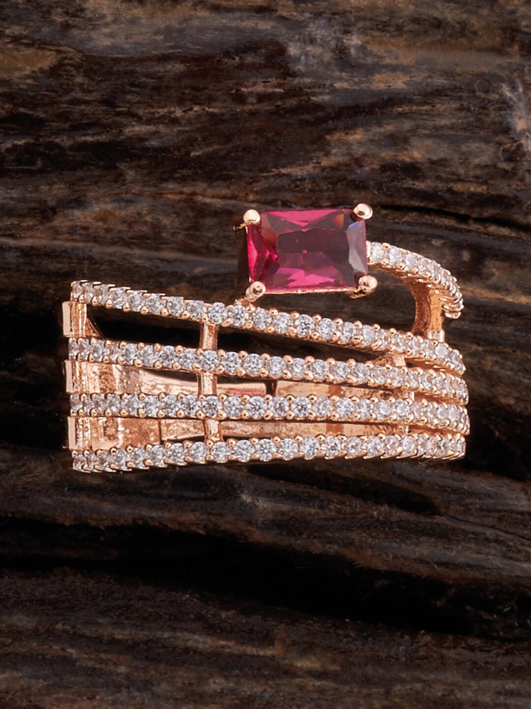 

Kushal's Fashion Jewellery Rose Gold-Plated CZ-Studded Adjustable Ring