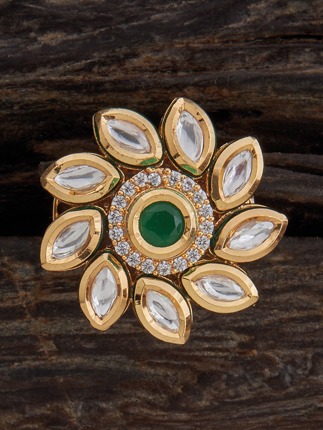 

Kushal's Fashion Jewellery Kundan-Studded Adjustable Finger Ring, Gold