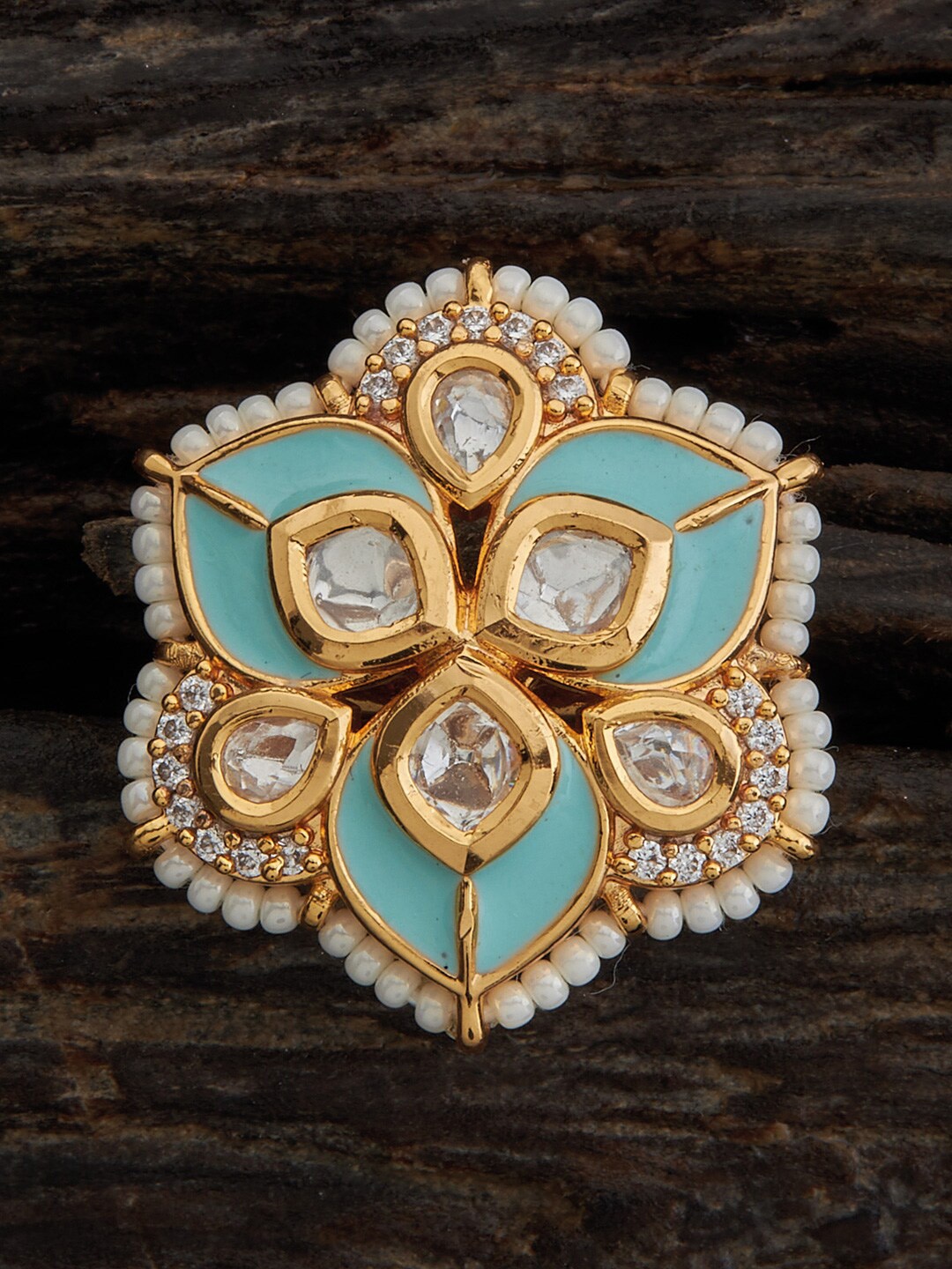 

Kushal's Fashion Jewellery Kundan-Studded Adjustable Finger Ring, Gold