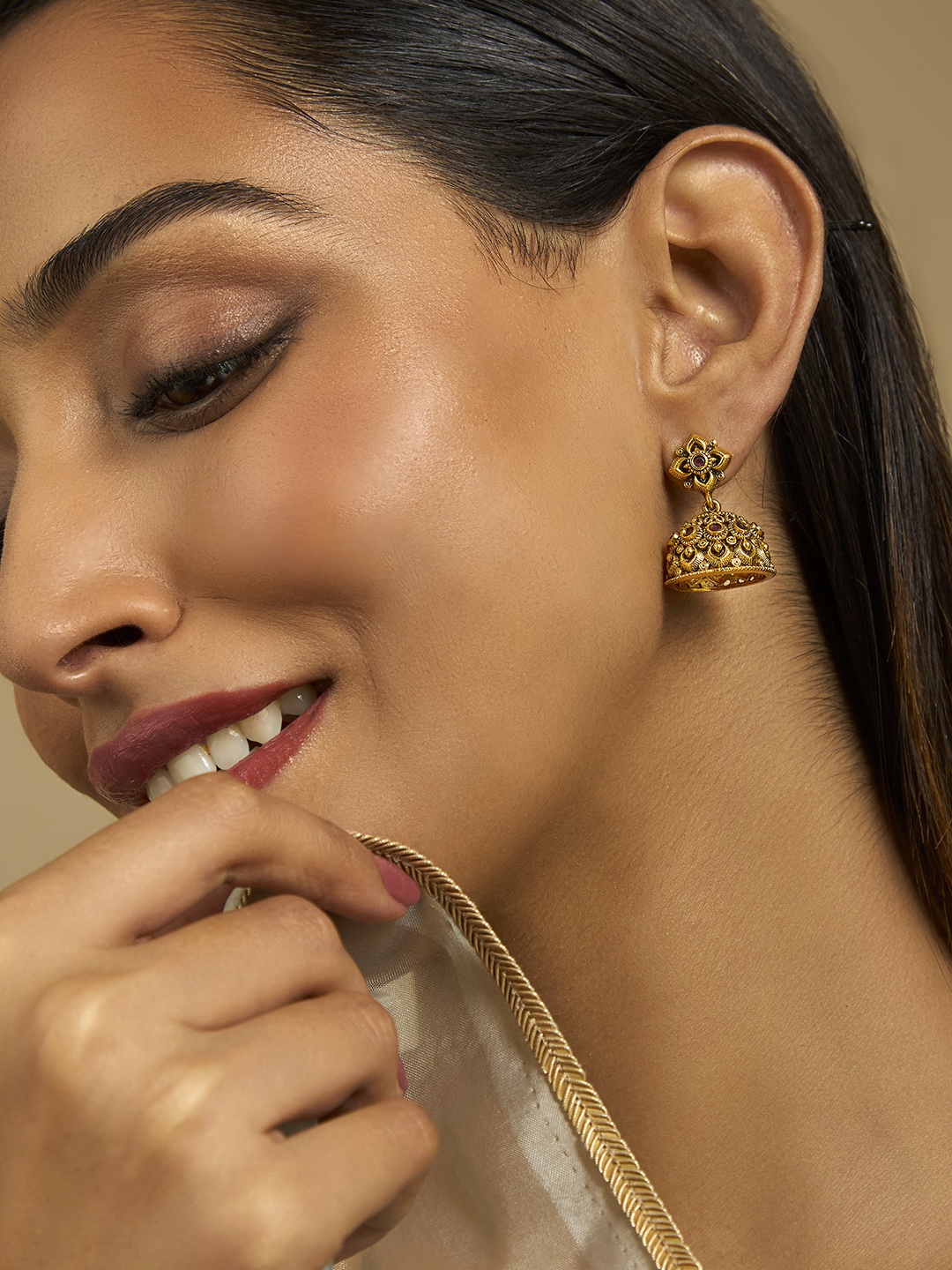 

Kushal's Fashion Jewellery Gold-Plated Dome Shaped Jhumkas