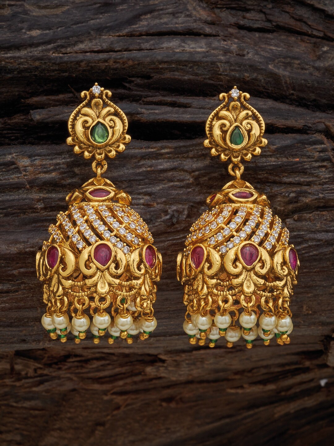 

Kushal's Fashion Jewellery Gold-Plated Dome Shaped Jhumkas
