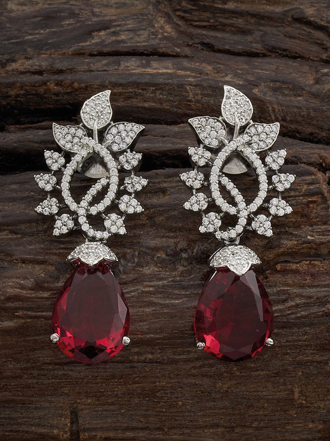 

Kushal's Fashion Jewellery Rhodium-Plated Leaf Shaped Drop Earrings, Silver