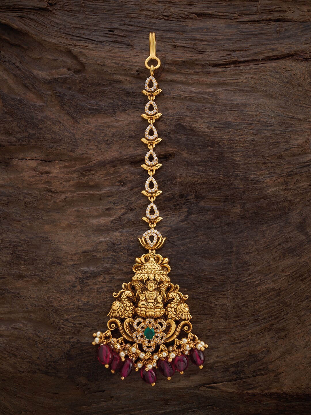 

Kushal's Fashion Jewellery Gold Plated Stones Studded 92.5 Pure Silver Temple Maangtikka