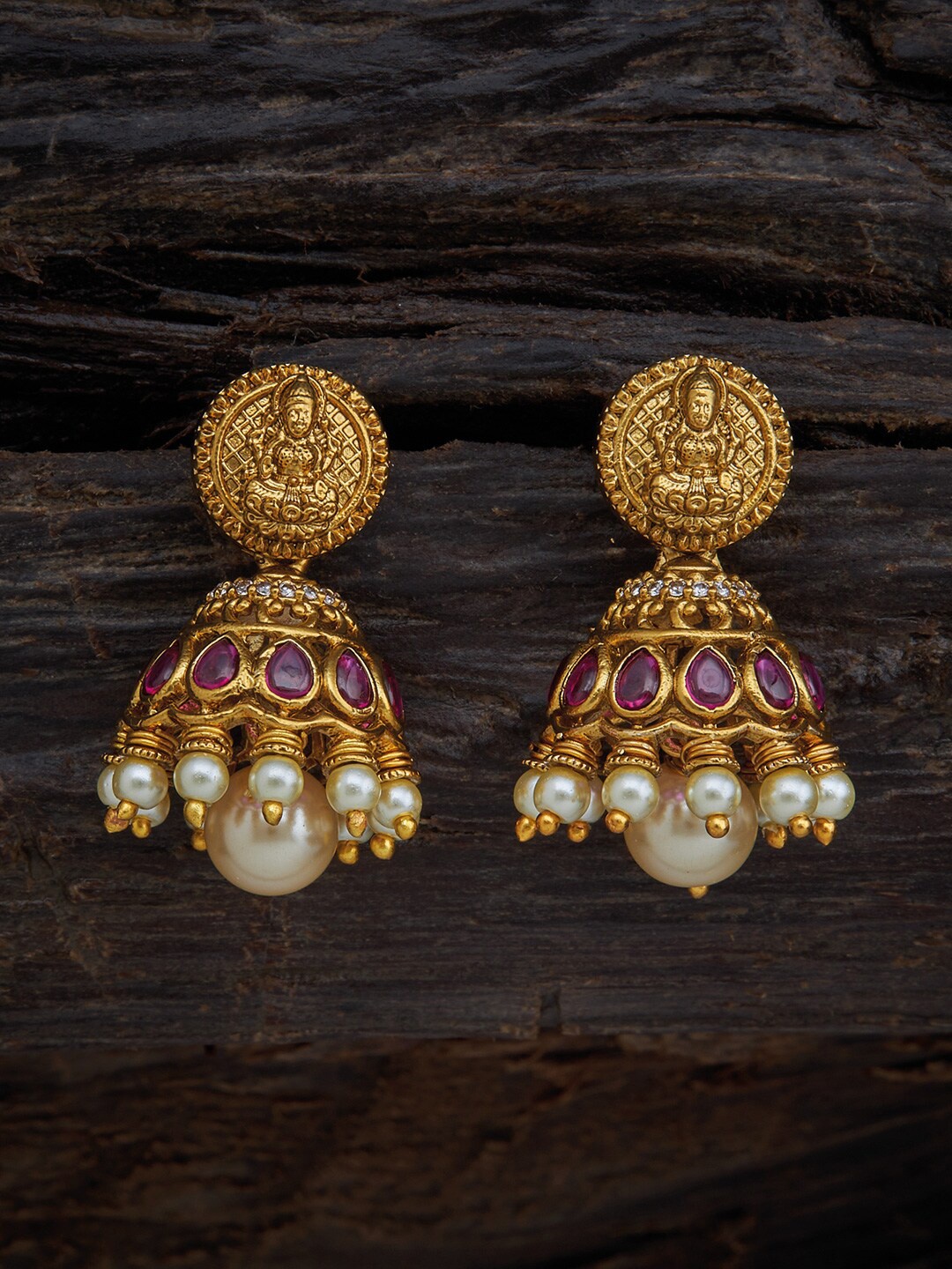 

Kushal's Fashion Jewellery Gold-Plated Antique Jhumkas