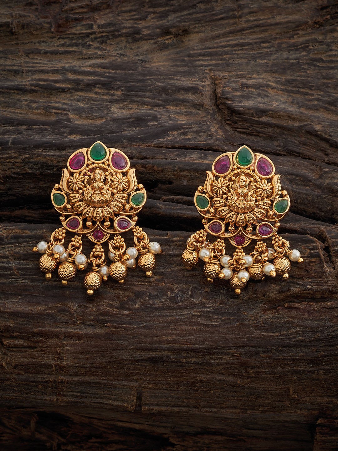 

Kushal's Fashion Jewellery Gold-Plated Classic Stone Studded & Beaded Drop Earrings