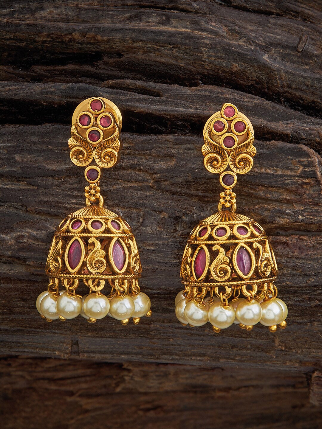 

Kushal's Fashion Jewellery Gold-Plated Artificial Beads Dome Shaped Jhumkas Earings