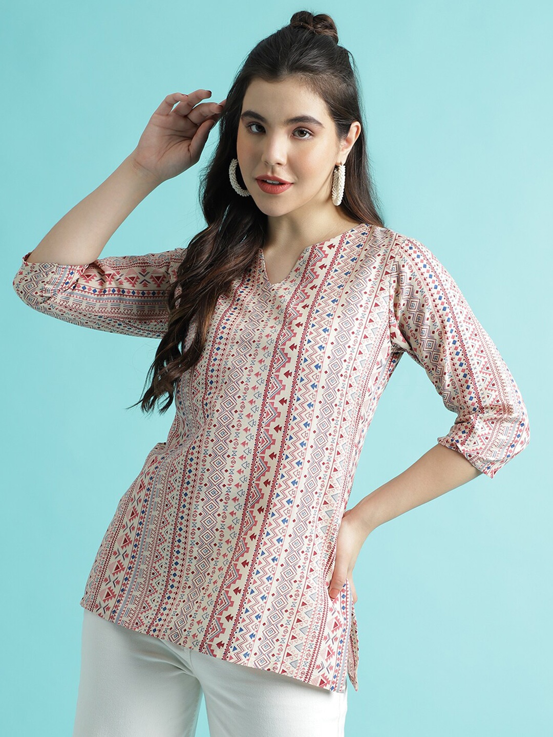 

J Turritopsis Geometric Printed Straight Kurti, Brown