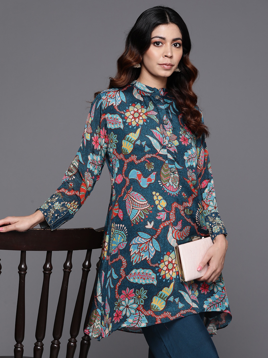 

Varanga Floral Printed Ethnic Co-Ords, Blue