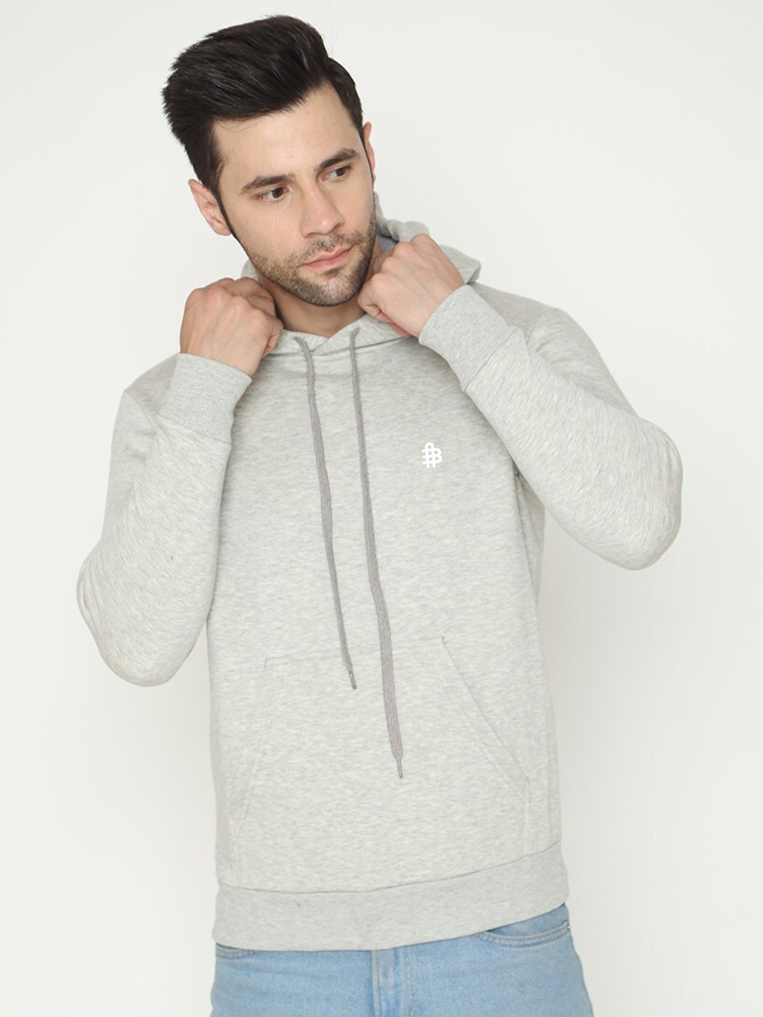 

Bonjour Hooded Neck Long Sleeves Cotton Pullover Sweatshirt, Grey melange