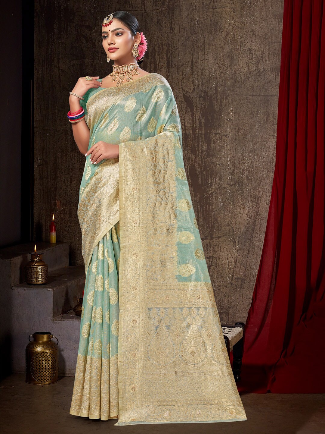 

Mitera Ethnic Motifs Woven Design Zari Saree, Blue