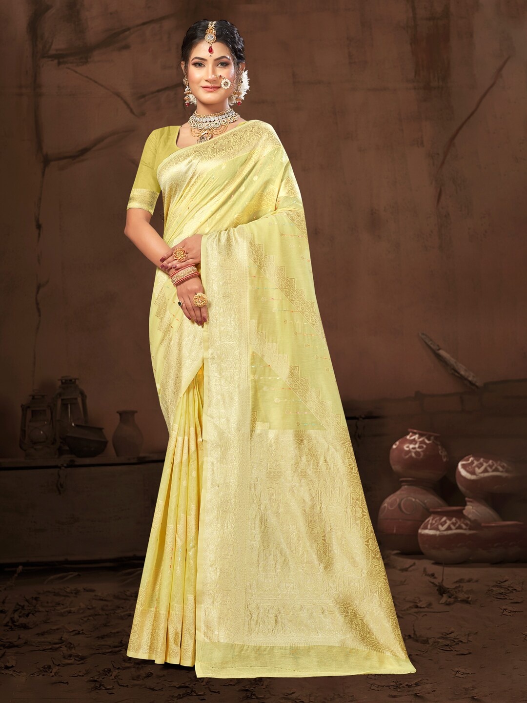 

Mitera Ethnic Motifs Woven Design Zari Saree, Yellow