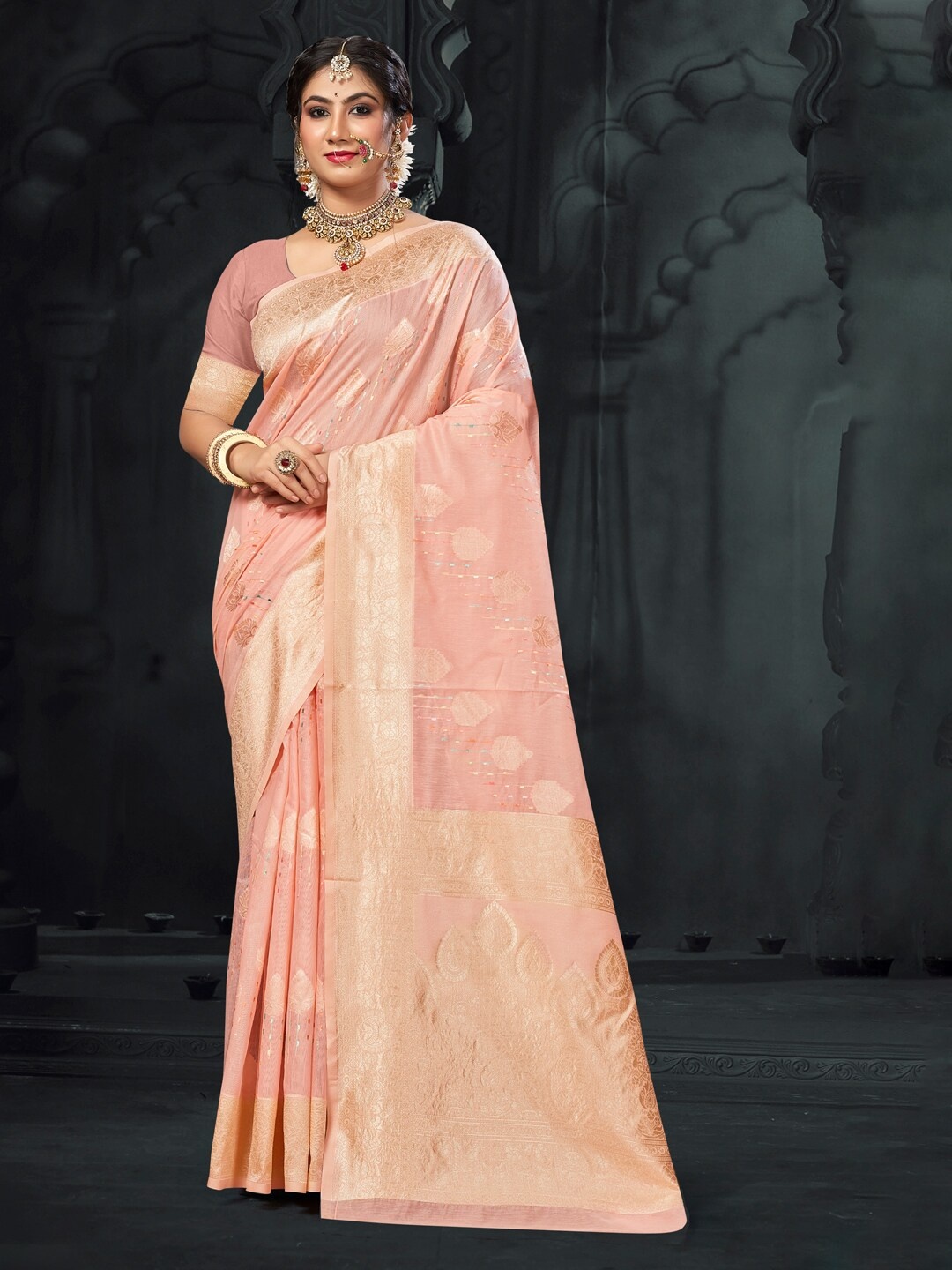

Mitera Ethnic Motifs Woven Design Zari Saree, Pink