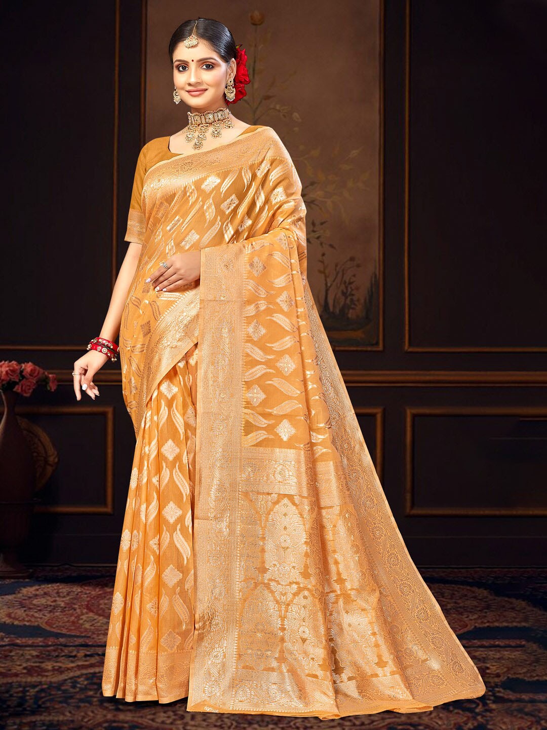 

Mitera Woven Design Zari Saree, Orange