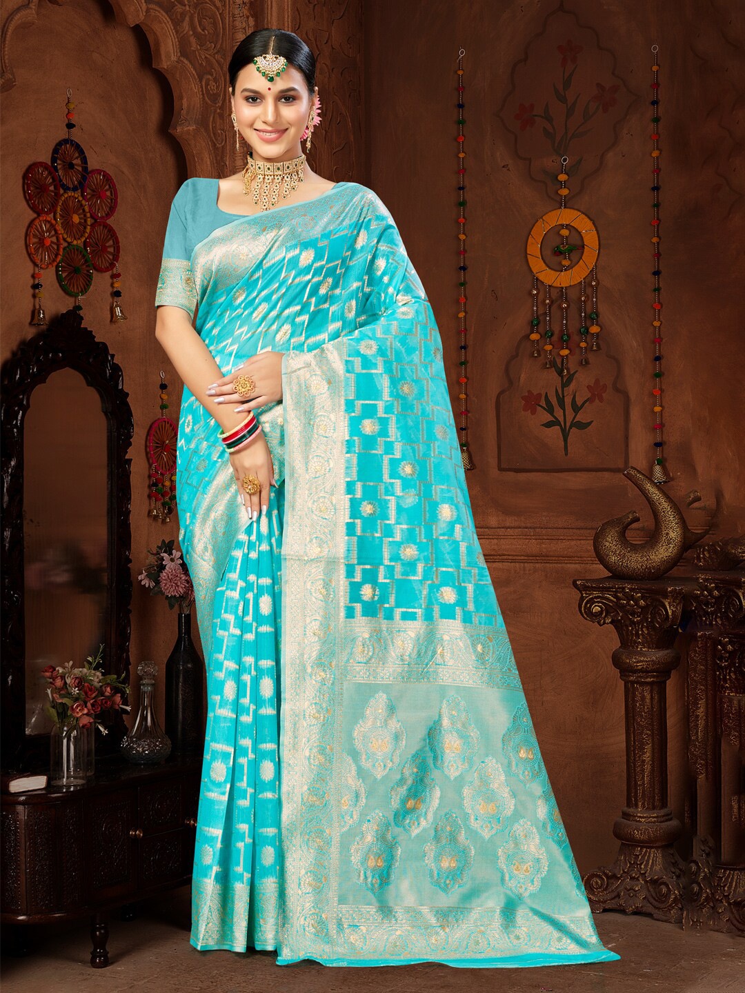 

Mitera Ethnic Motifs Woven Design Zari Saree, Blue