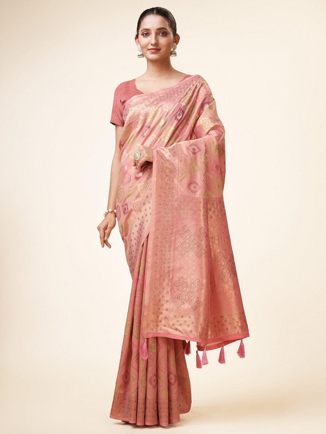 

Sweet smile Fab Ethnic Motifs Woven Designed Zari Saree, Peach