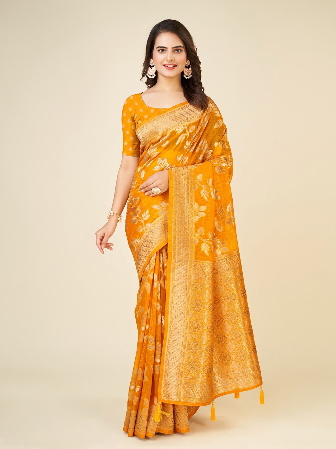 

Sweet smile Fab Woven Design Zari Organza Saree, Yellow
