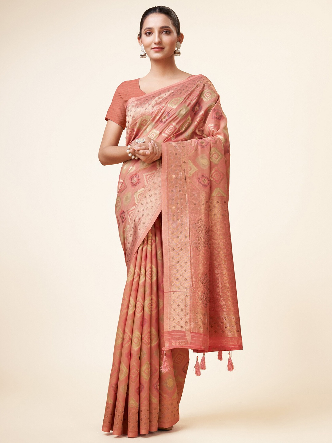 

Sweet smile Fab Ethnic Motifs Woven Design Zari Saree, Pink