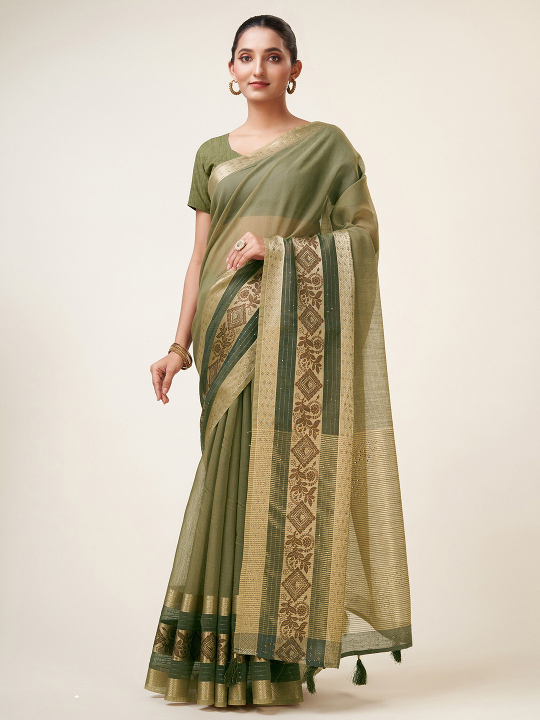 

Sweet smile Fab Sequinned detail Saree, Olive