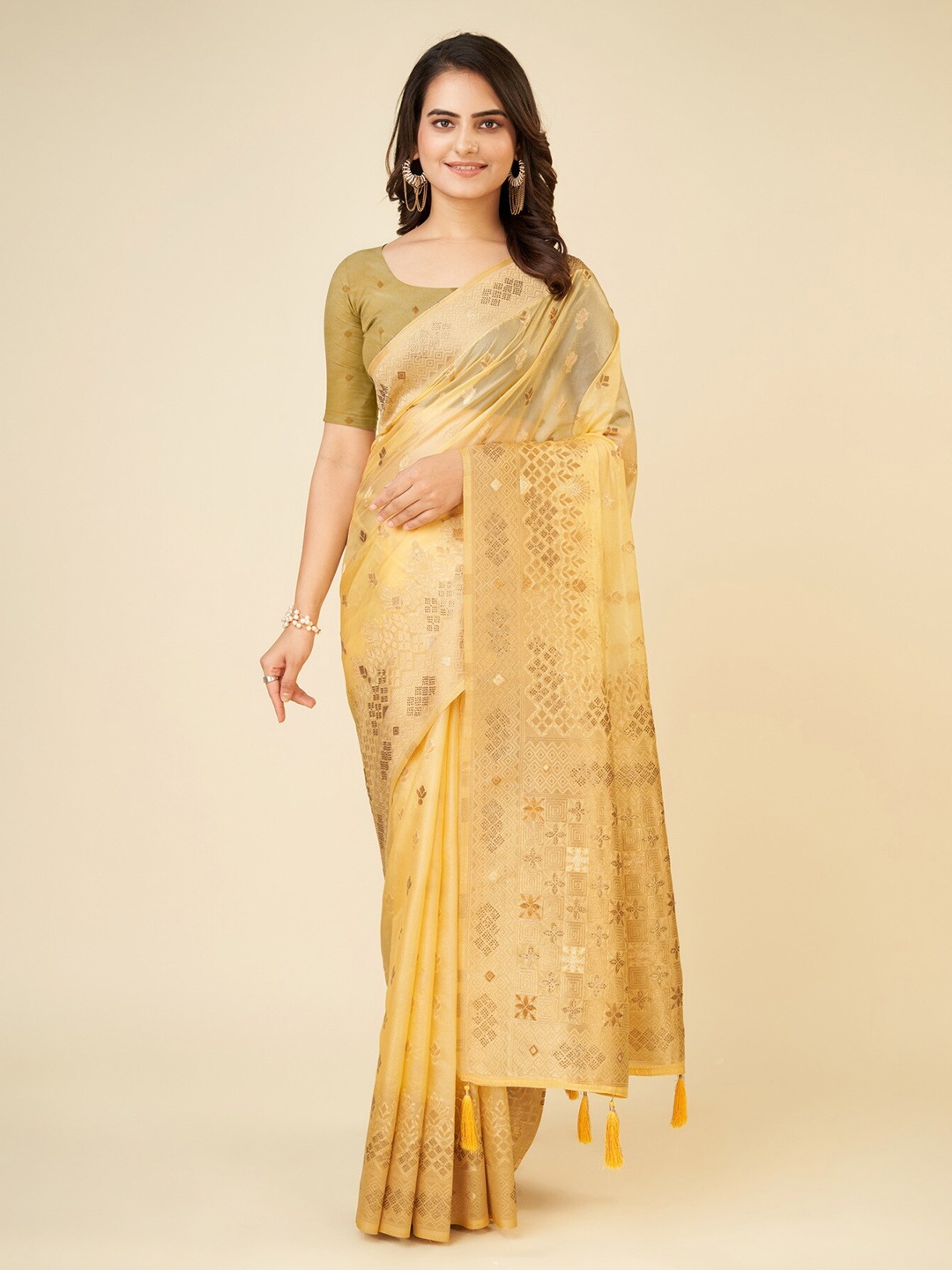 

Sweet smile Fab Woven Design Zari Saree, Yellow