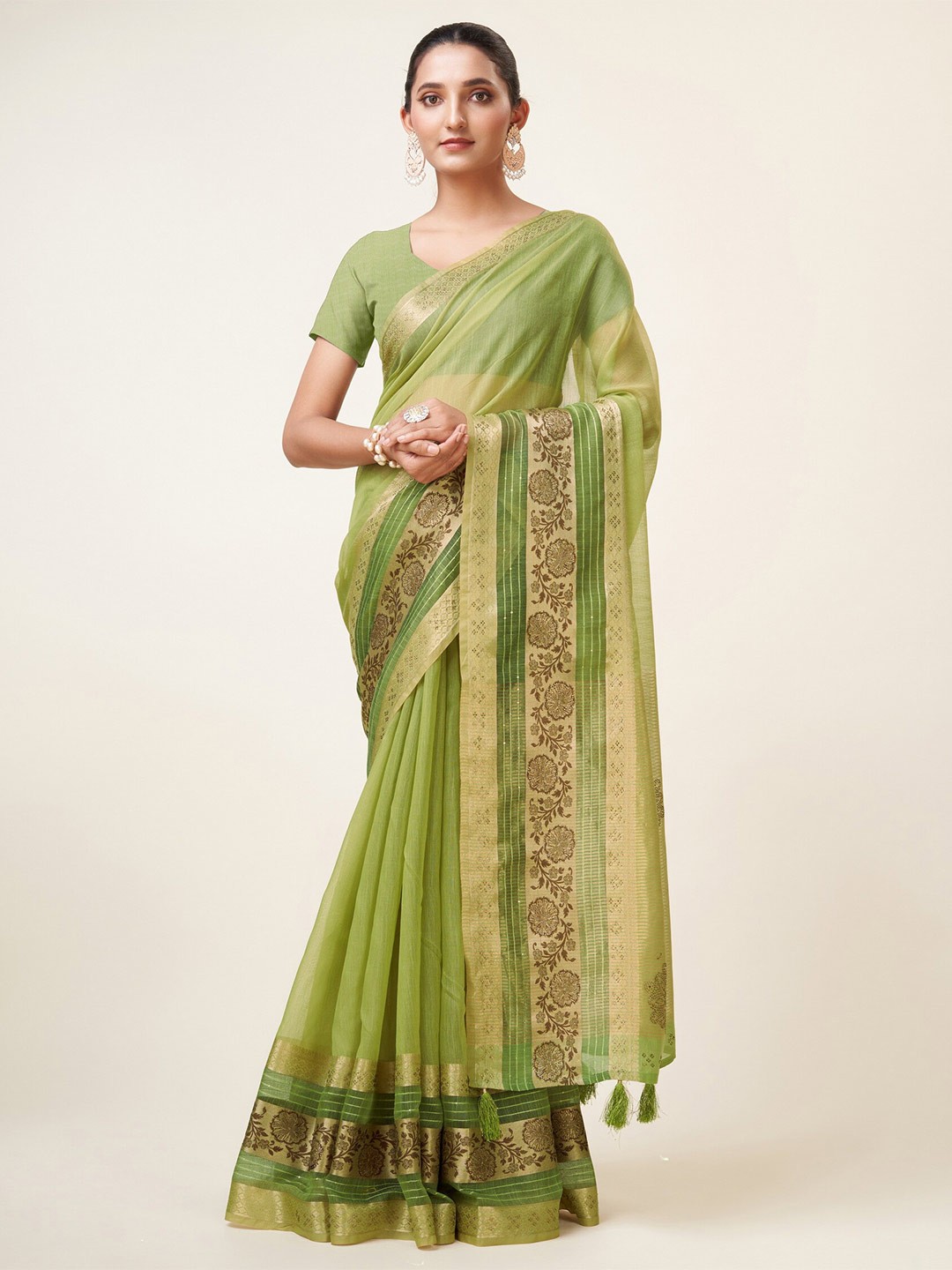 

Sweet smile Fab Woven Design Zari Saree, Green