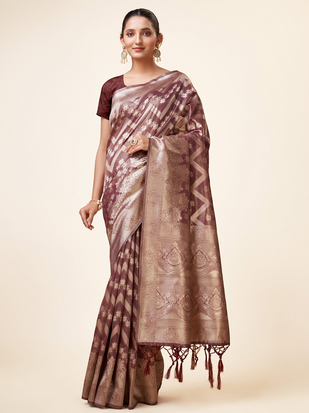 

Sweet smile Fab Ethnic Motifs Woven Design Zari Organza Saree, Purple