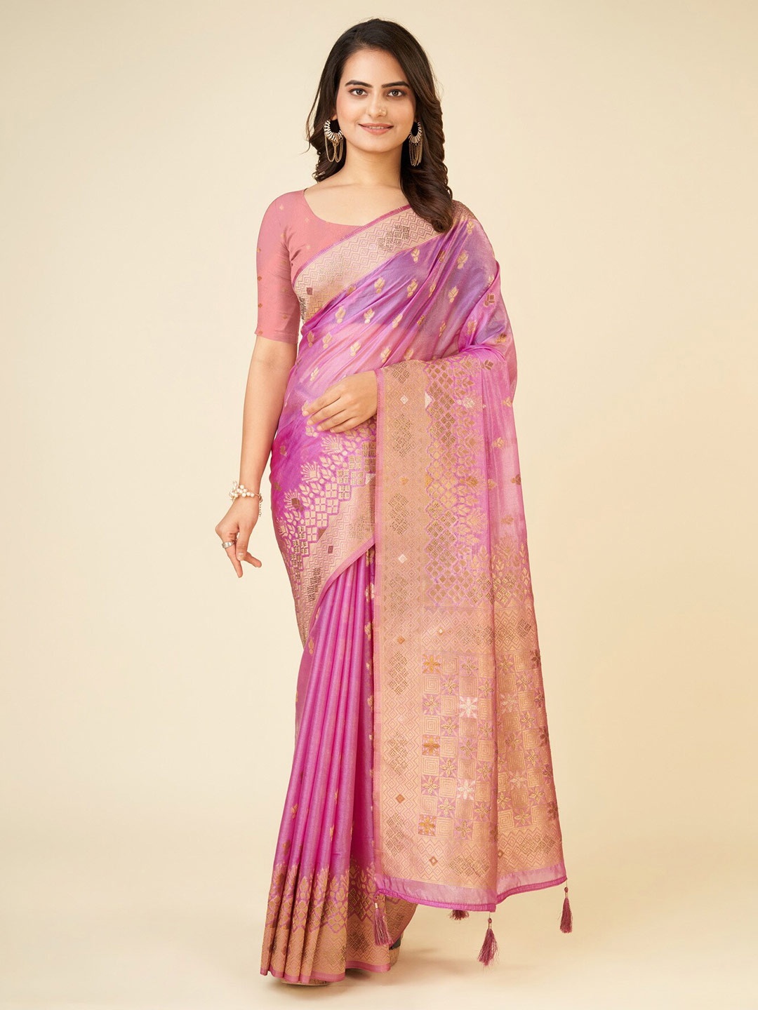 

Sweet smile Fab Ethnic Motifs Woven Designed Zari Saree, Purple