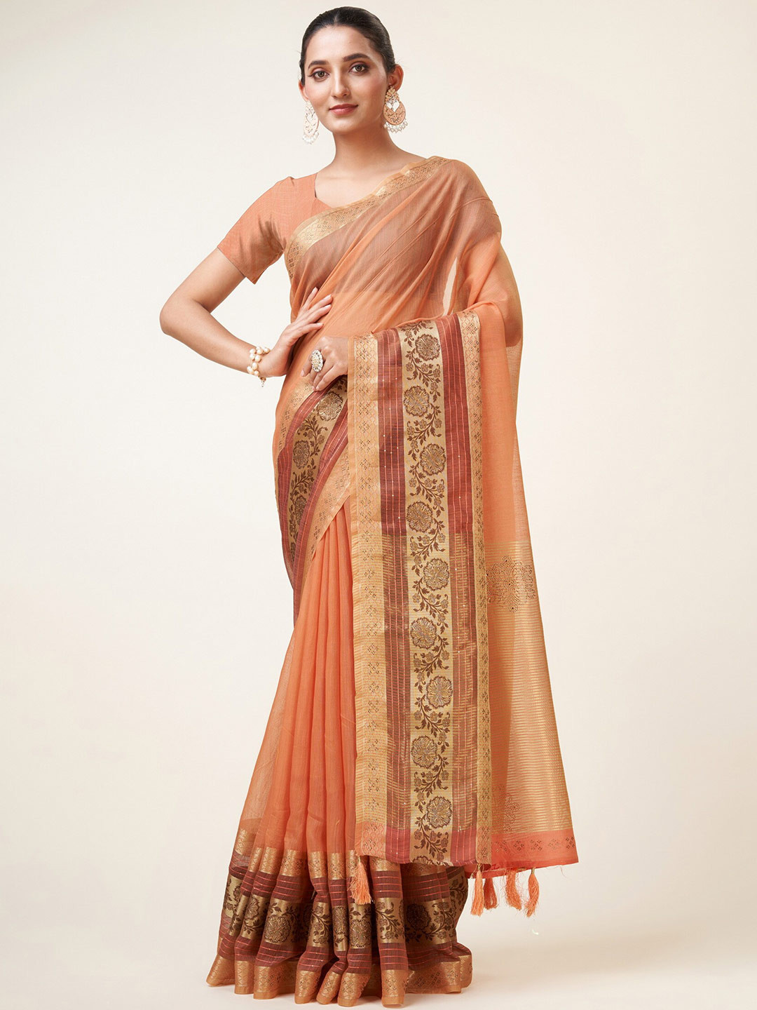 

Sweet smile Fab Solid Zari Saree, Orange