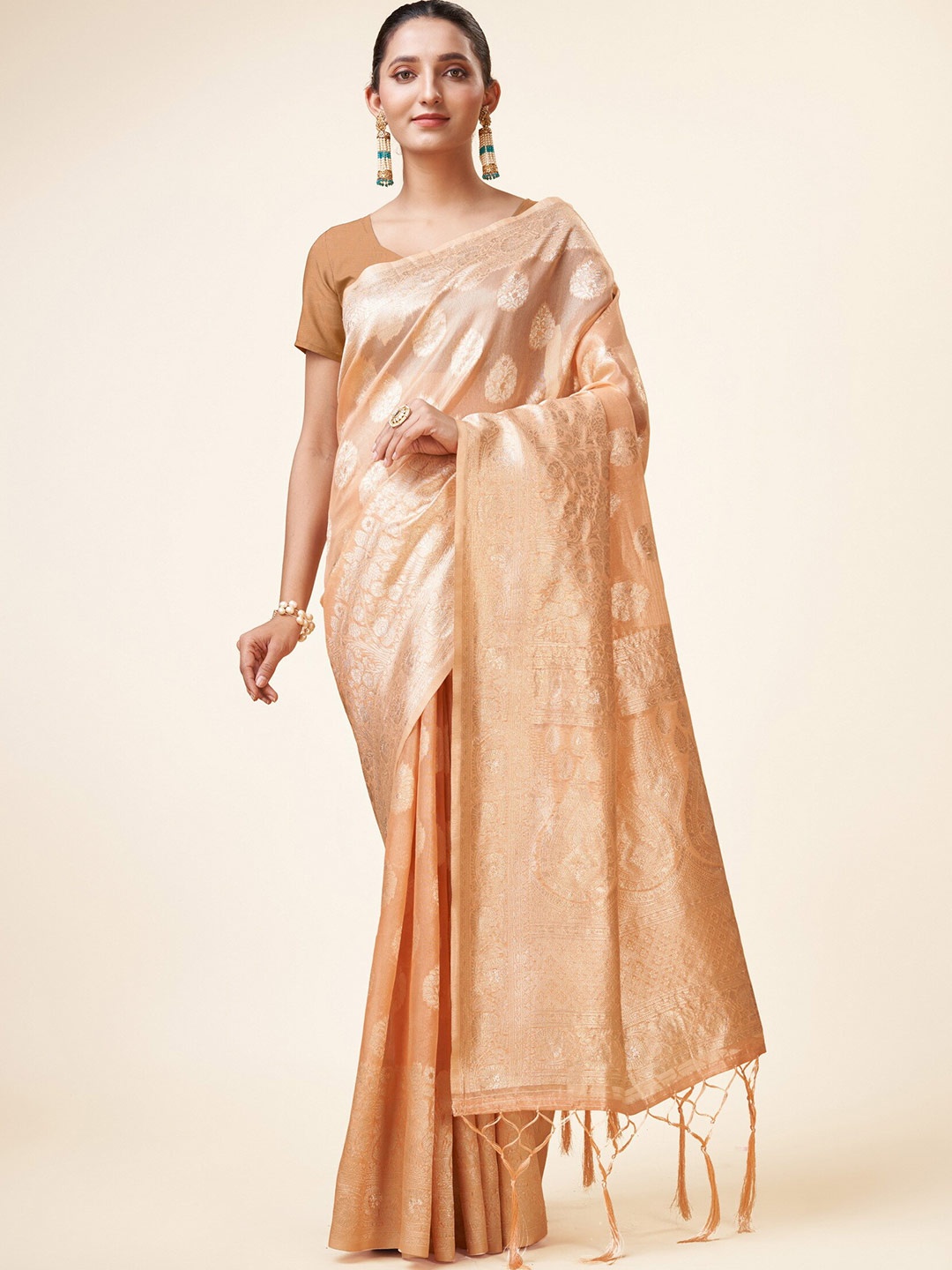 

Sweet smile Fab Ethnic Motifs Woven Design Zari Organza Saree, Pink