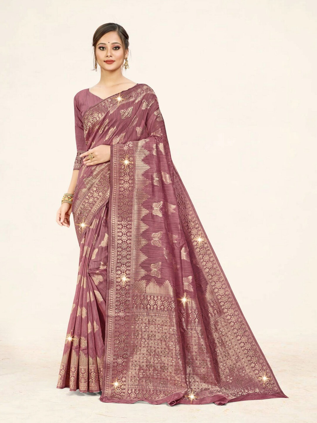 

Sweet smile Fab Ethnic Motifs Woven Design Zari Saree, Purple