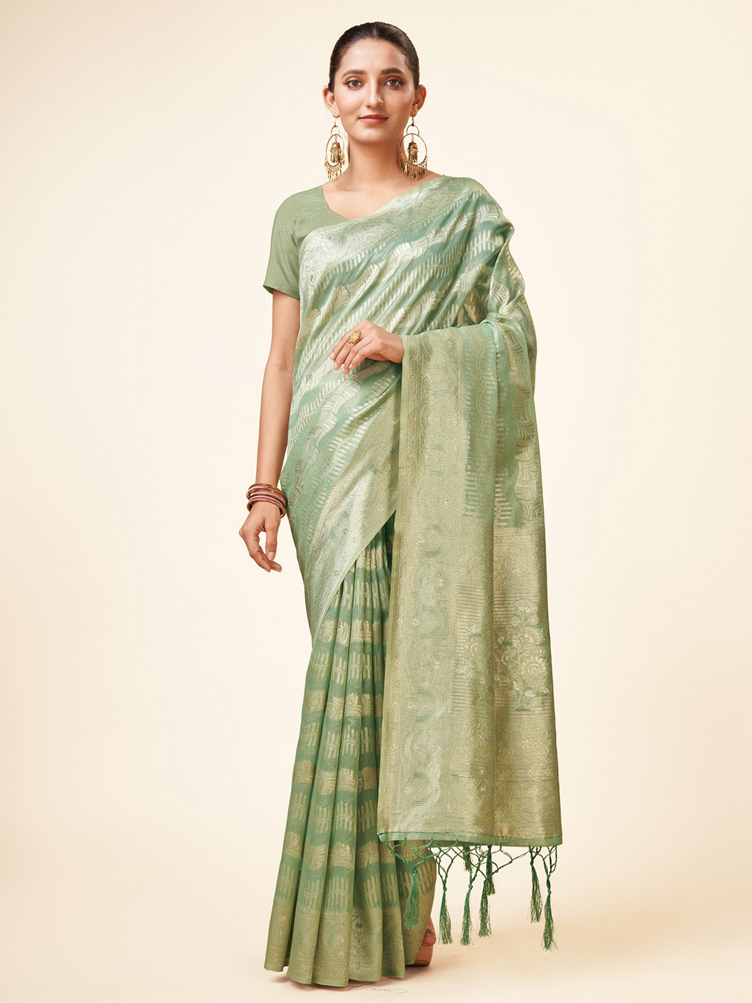 

Sweet smile Fab Woven Design Zari Organza Saree, Sea green
