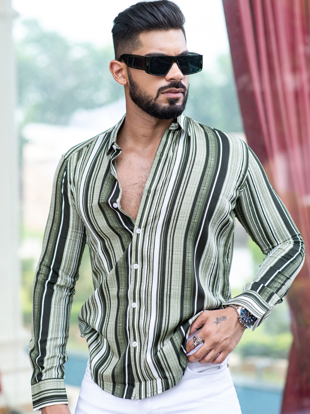 

Tistabene New Striped Spread Collar Casual Shirt, Green