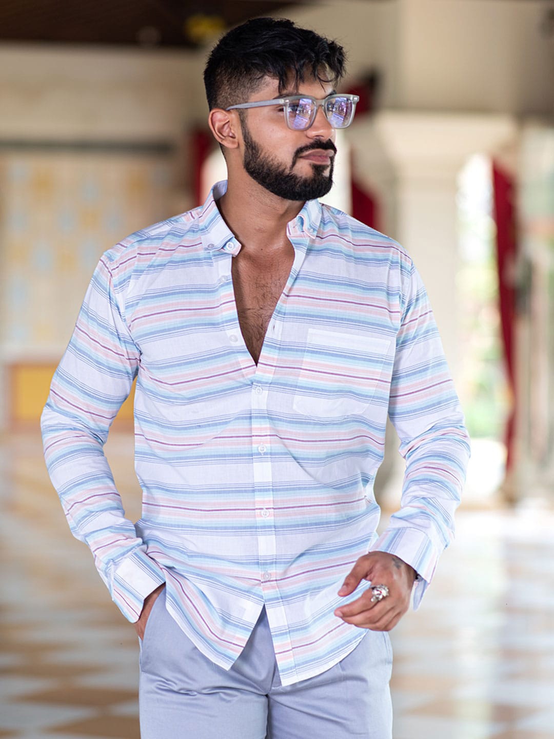 

Tistabene Horizontal Stripes Opaque Striped Casual Shirt, White