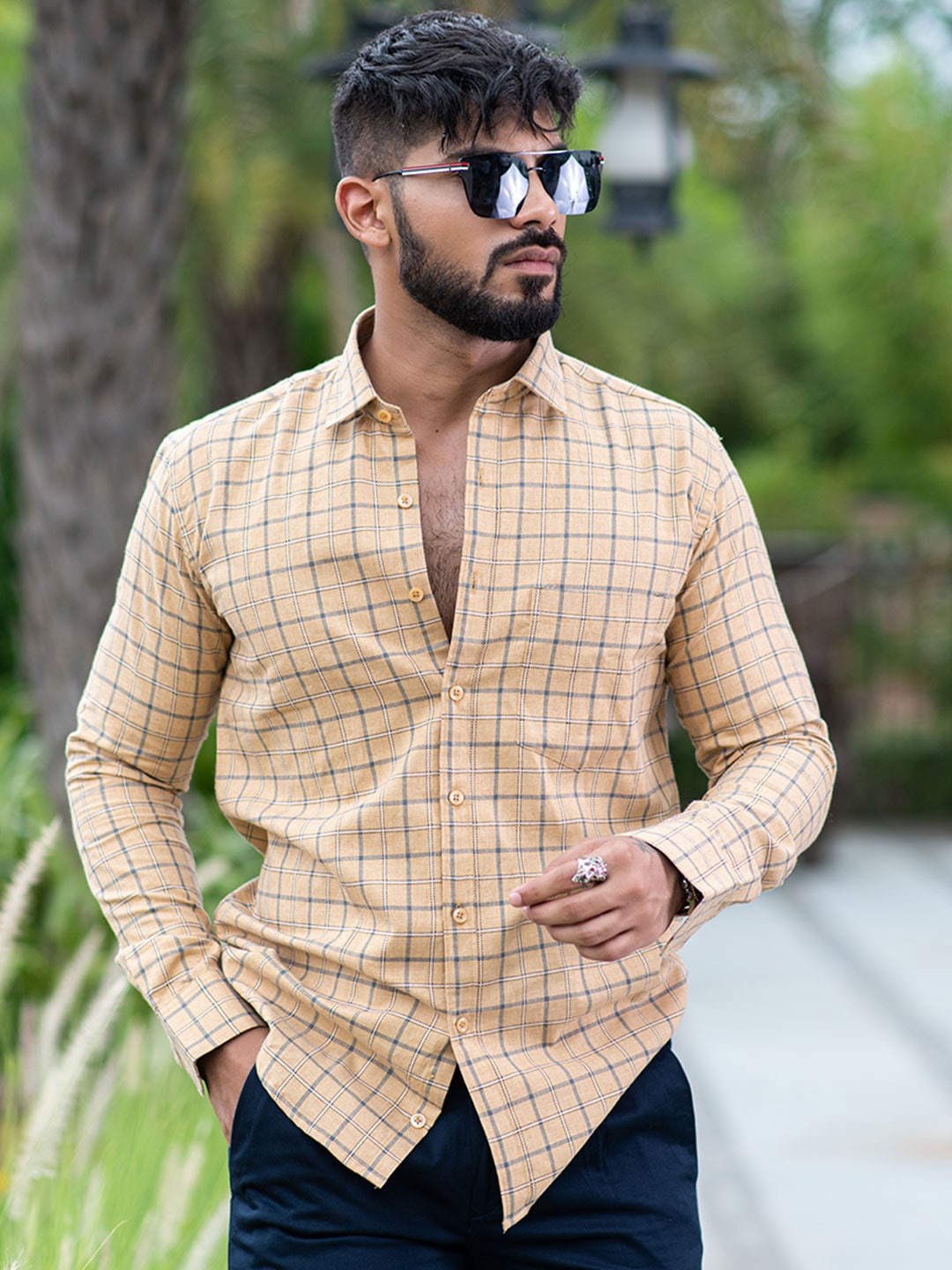 

Tistabene Tartan Checked New Regular Fit Opaque Cotton Casual Shirt, Beige