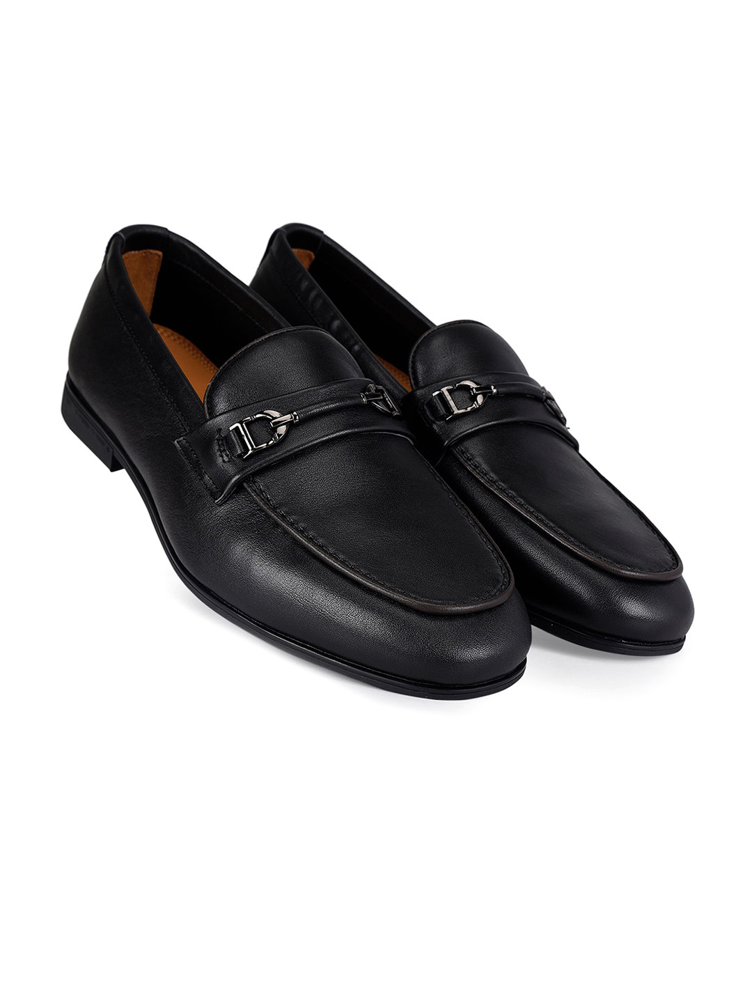 

ROSSO BRUNELLO Men Leather Horsebit Loafers, Black