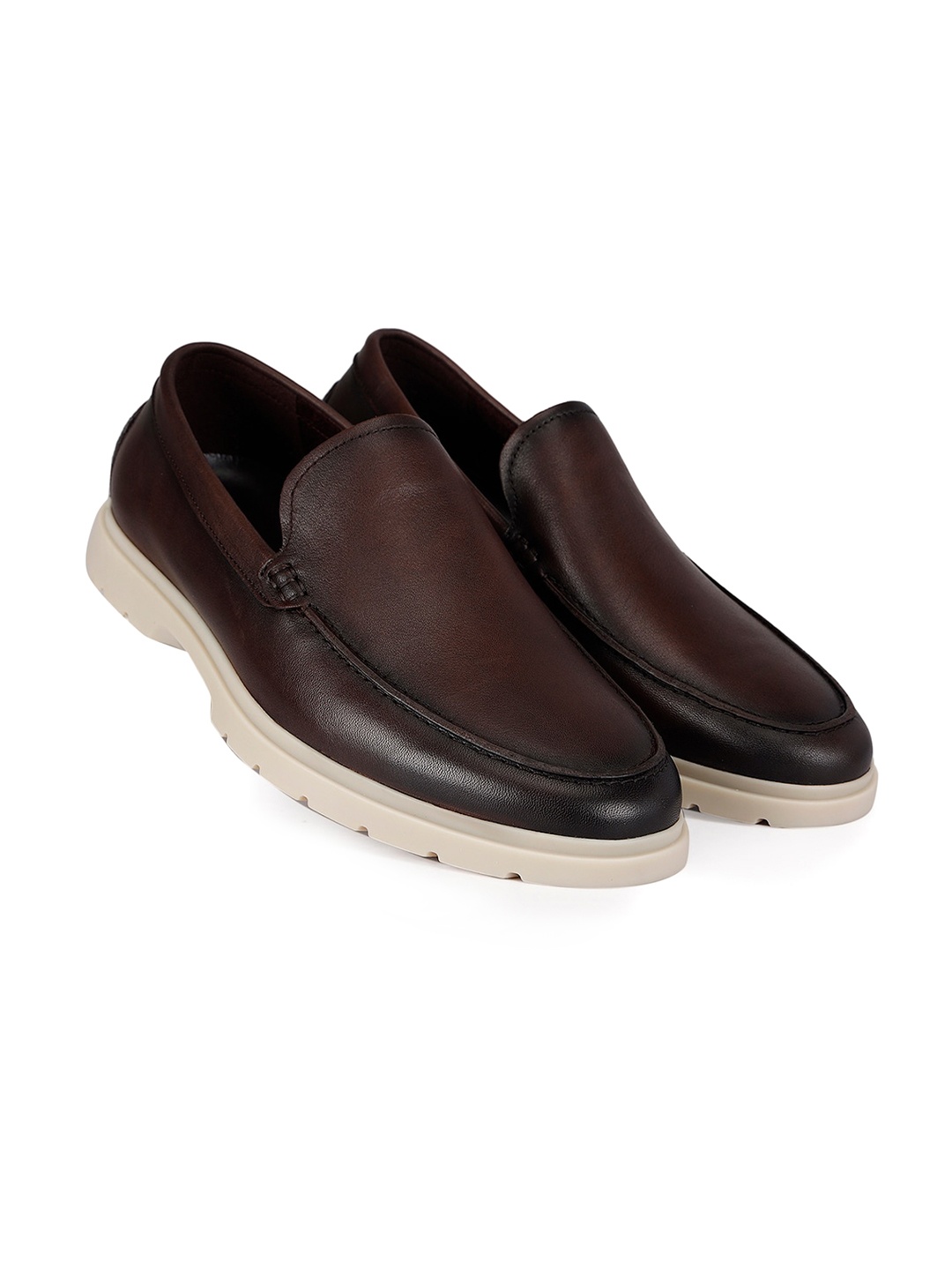 

ROSSO BRUNELLO Men Leather Comfort Insole Loafers, Coffee brown