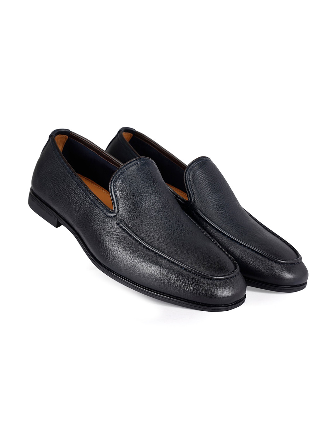 

ROSSO BRUNELLO Men Textured Leather Loafers, Navy blue