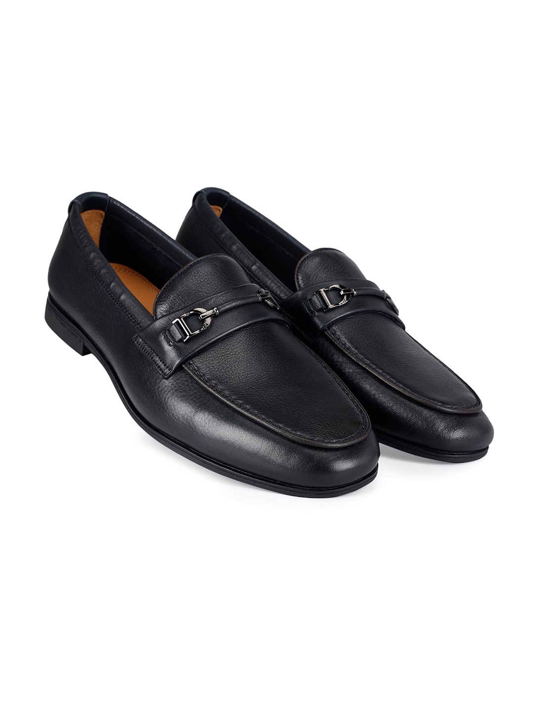 

ROSSO BRUNELLO Men Leather Formal Horsebit Loafers, Navy blue