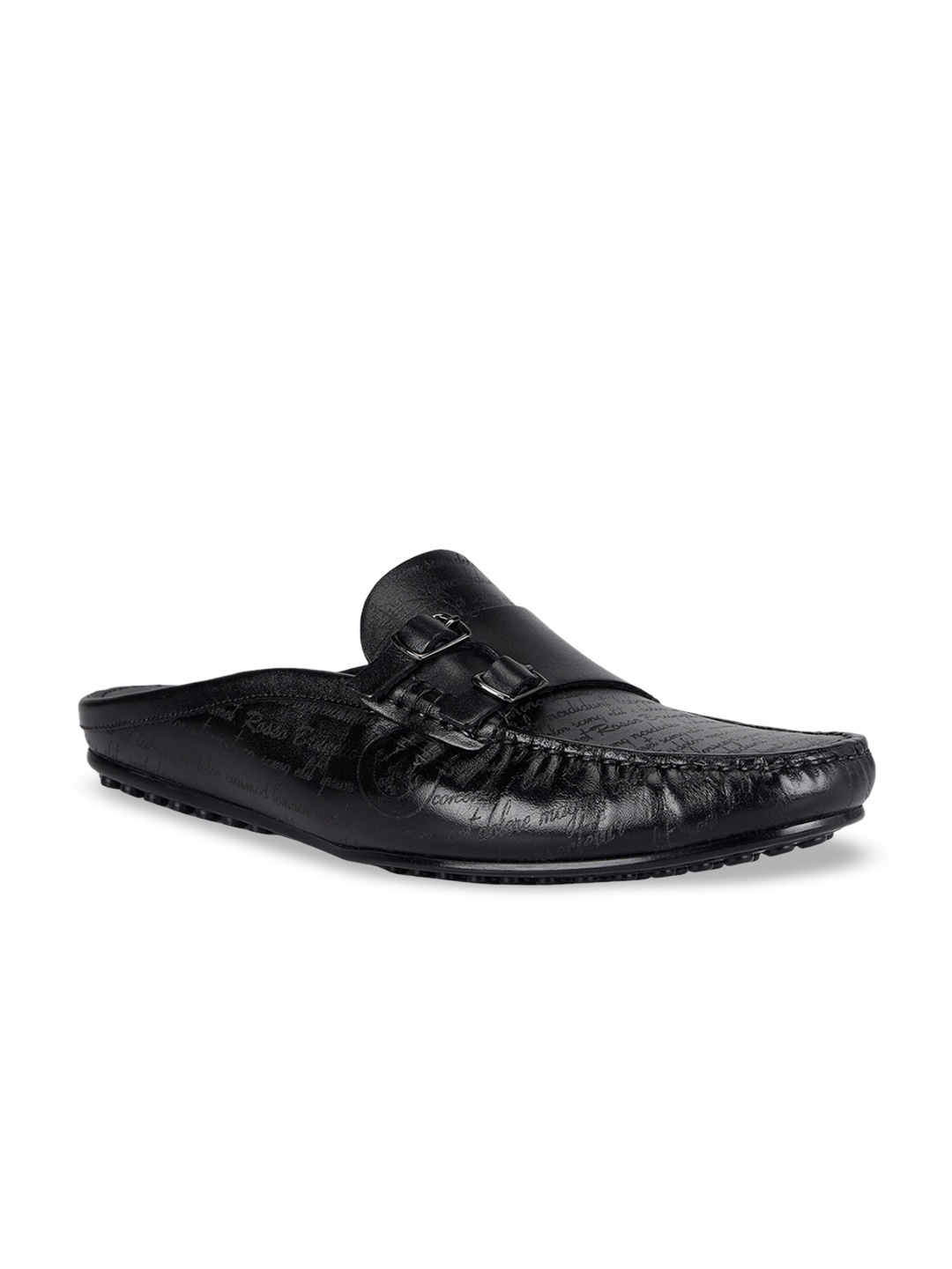 

ROSSO BRUNELLO Men Textured Leather Monk Mules, Black