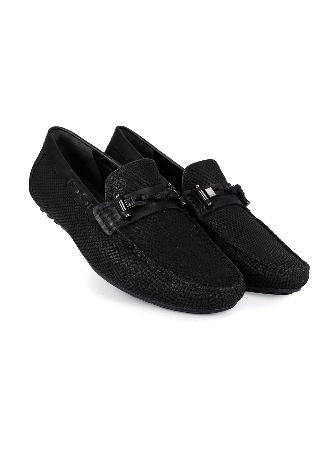 

ROSSO BRUNELLO Men Textured Leather Horsebit Loafers, Black