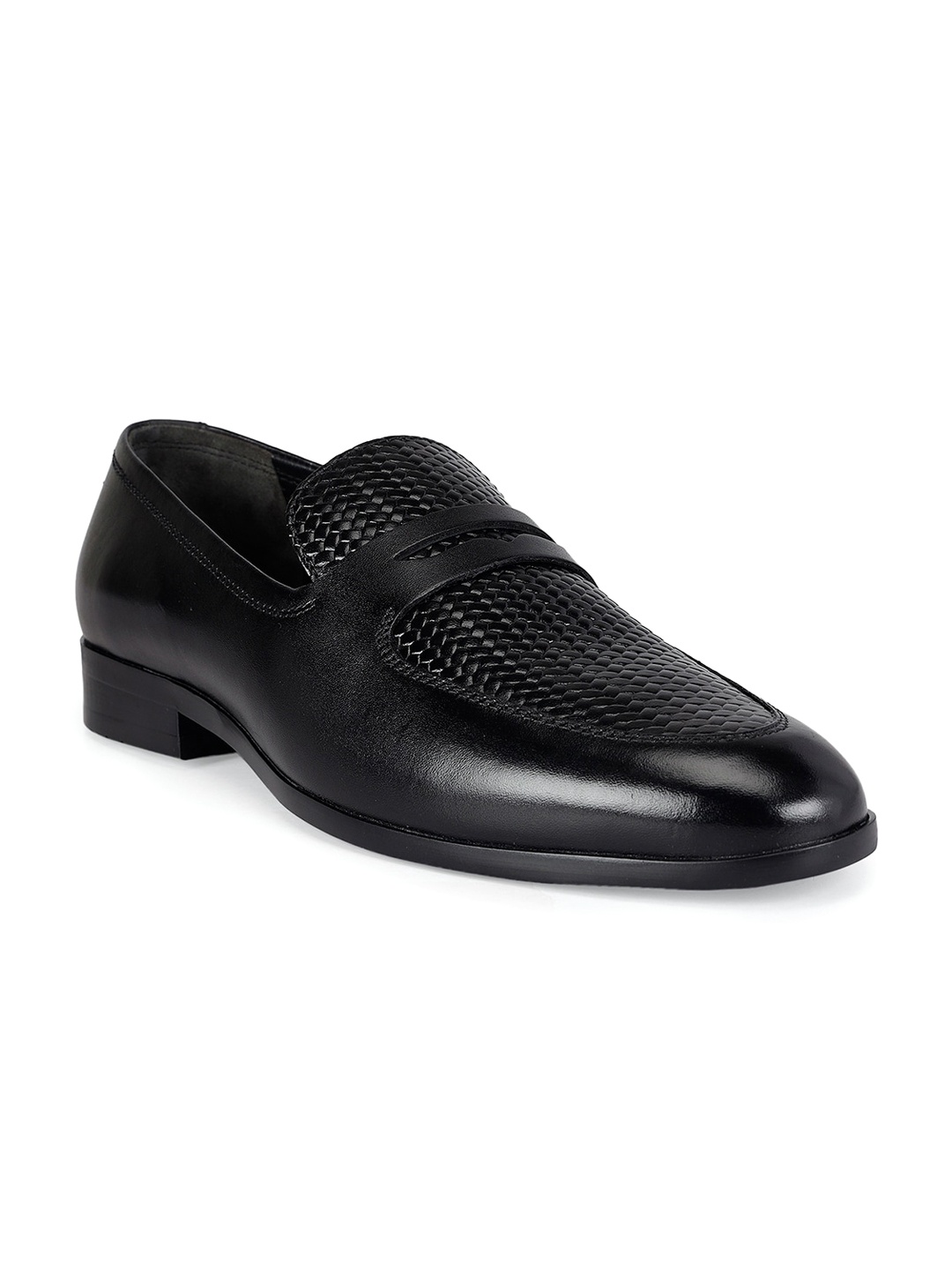 

ROSSO BRUNELLO Men Textured Leather Formal Loafers, Black