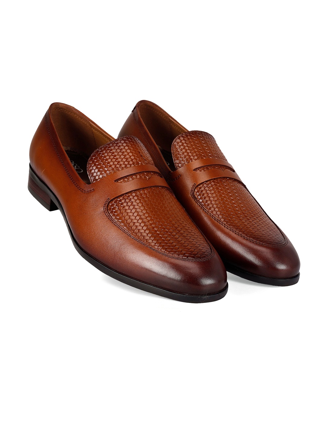 

ROSSO BRUNELLO Men Textured Leather Formal Loafers, Tan