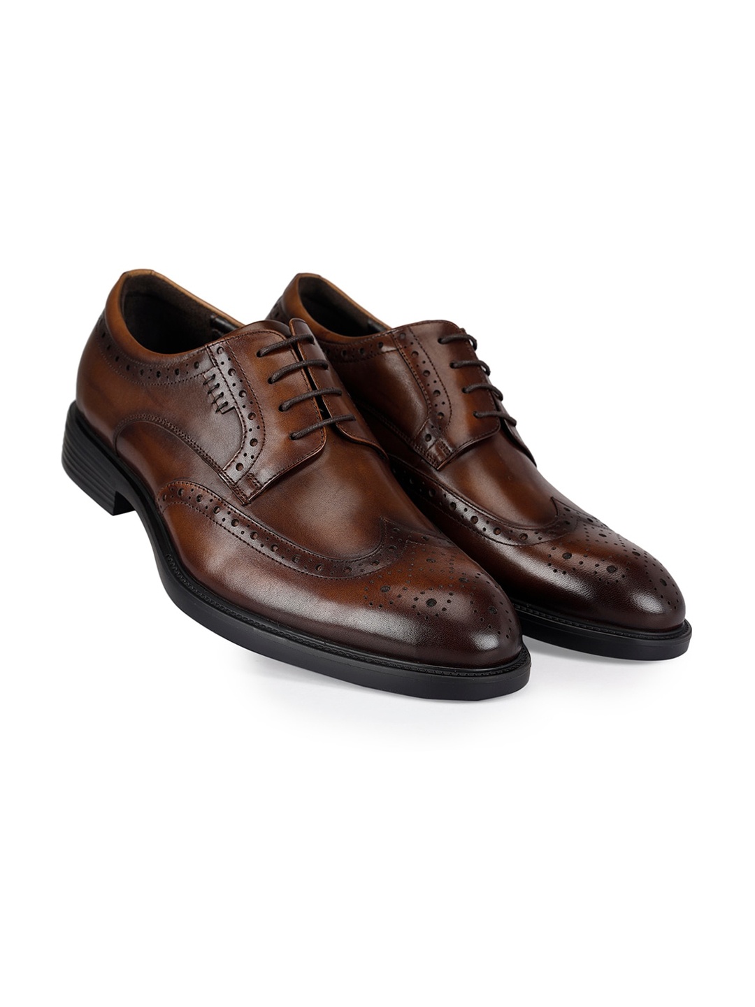 

ROSSO BRUNELLO Men Leather Textured Formal Brogues, Coffee brown