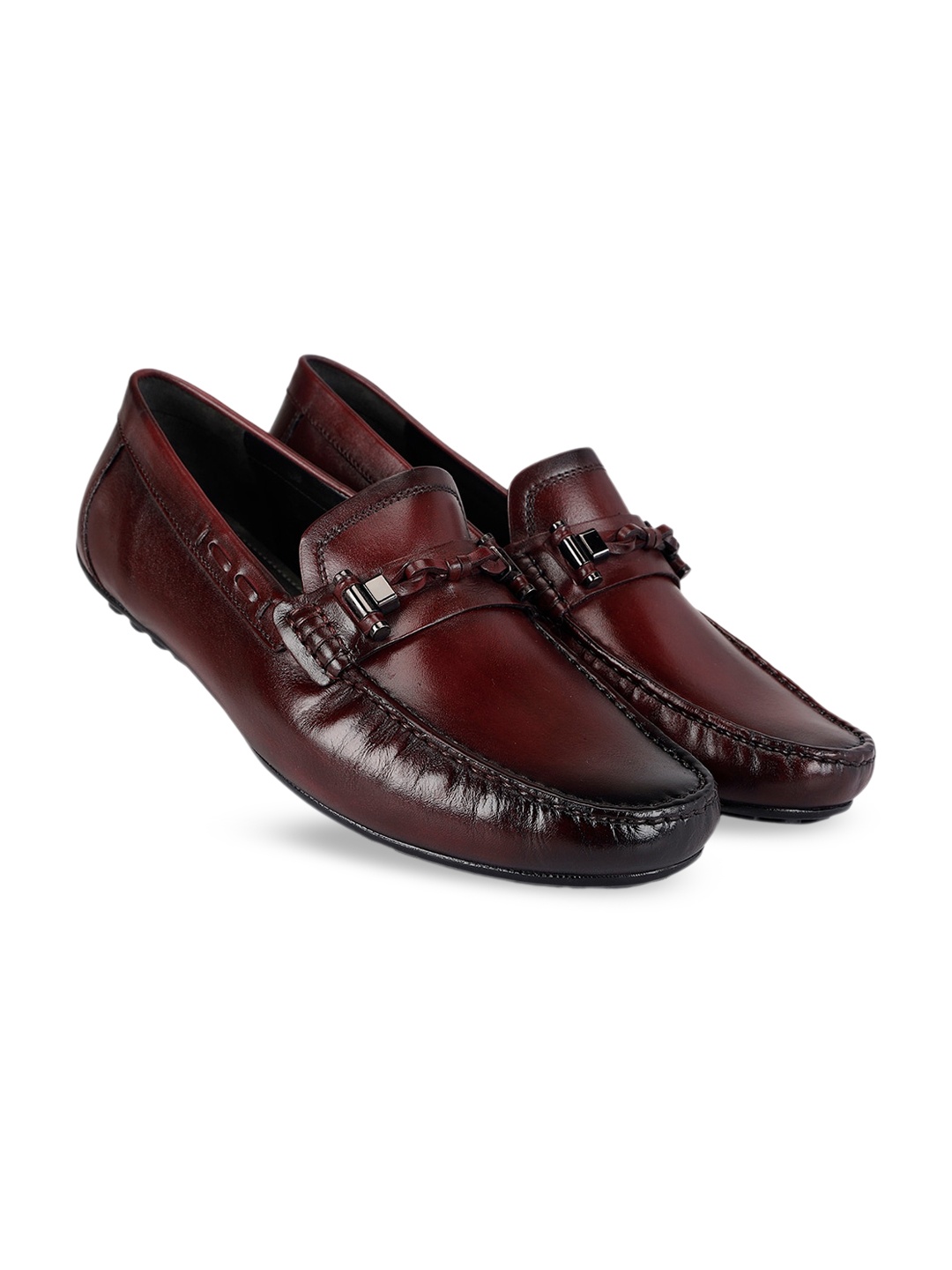 

ROSSO BRUNELLO Men Buckled Leather Driving Shoes, Burgundy