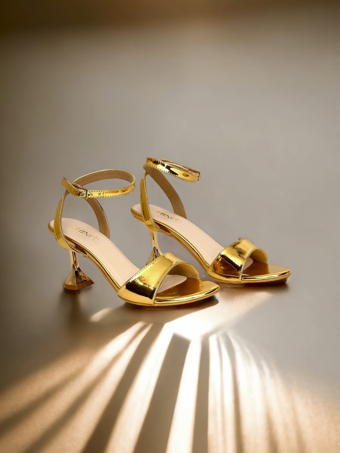 

CHINI C ROYALTY Open Toe Block Heels With Ankle Loop, Gold