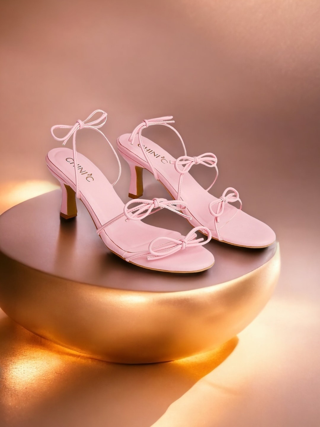 

CHINI C LUCY Open Toe Slim Heels With Bows, Pink