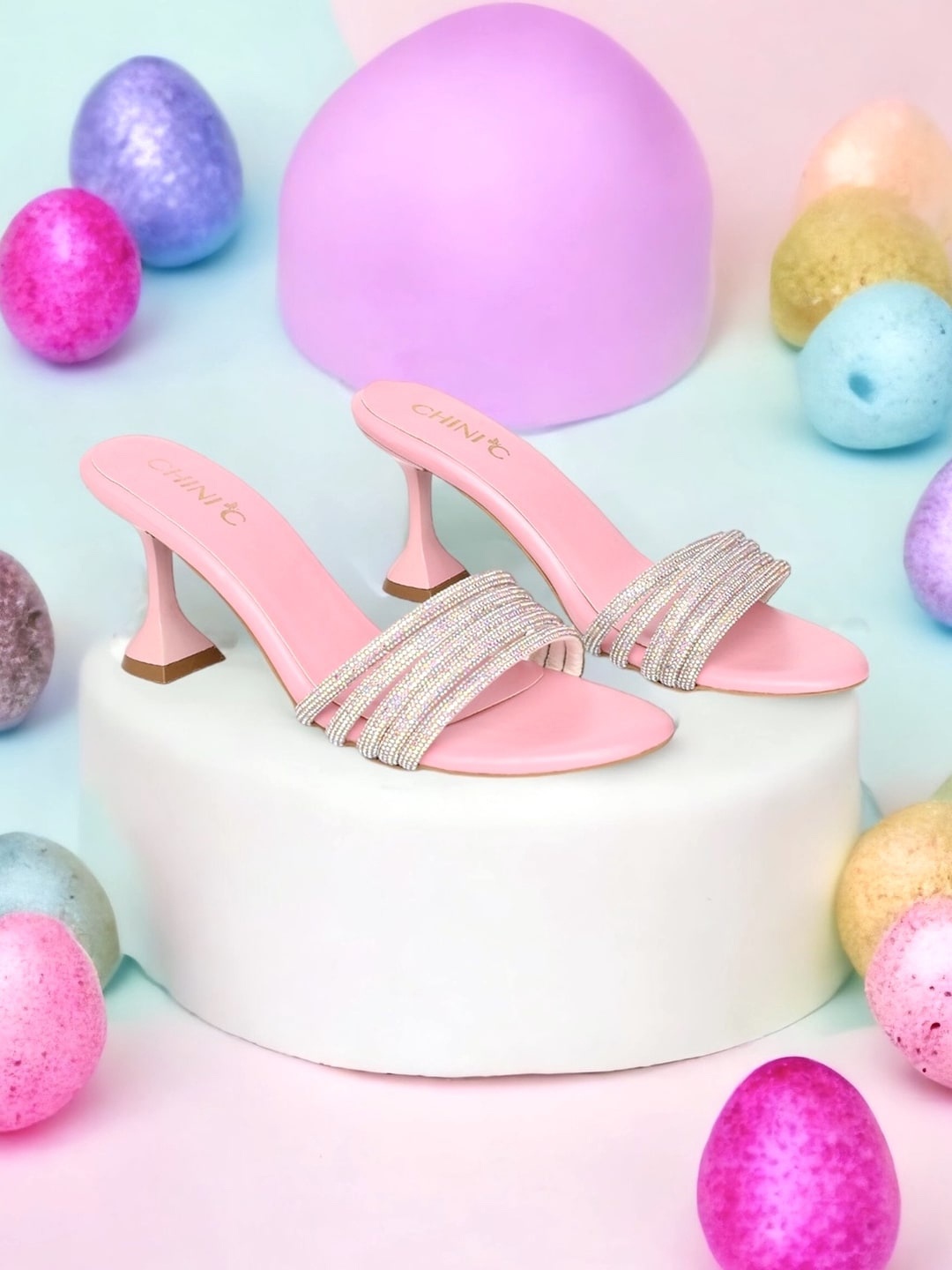 

CHINI C DAZZLE Embellished Party Block Heels, Pink